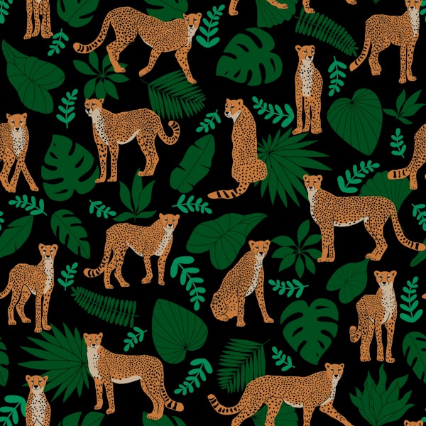 Cheetah with tropical leaves - black