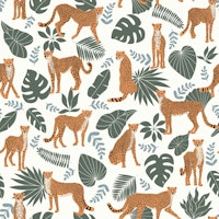 Cheetah with tropical leaves - white behang