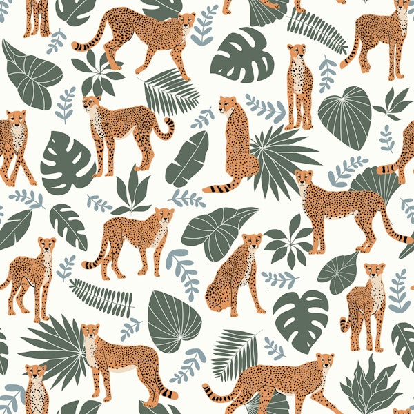 Cheetah with tropical leaves - white