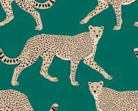Walking Cheetah on Forest Green behang