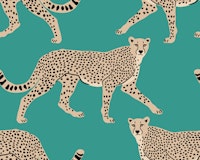 Walking Cheetah on Teal behang