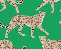 Walking Cheetah on Green behang