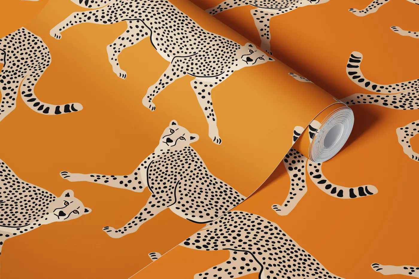Walking Cheetah on Ochre wallpaper roll