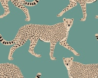 Walking Cheetah on Desaturated Cyan behang