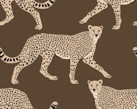 Walking Cheetah on Chestnut Brown behang