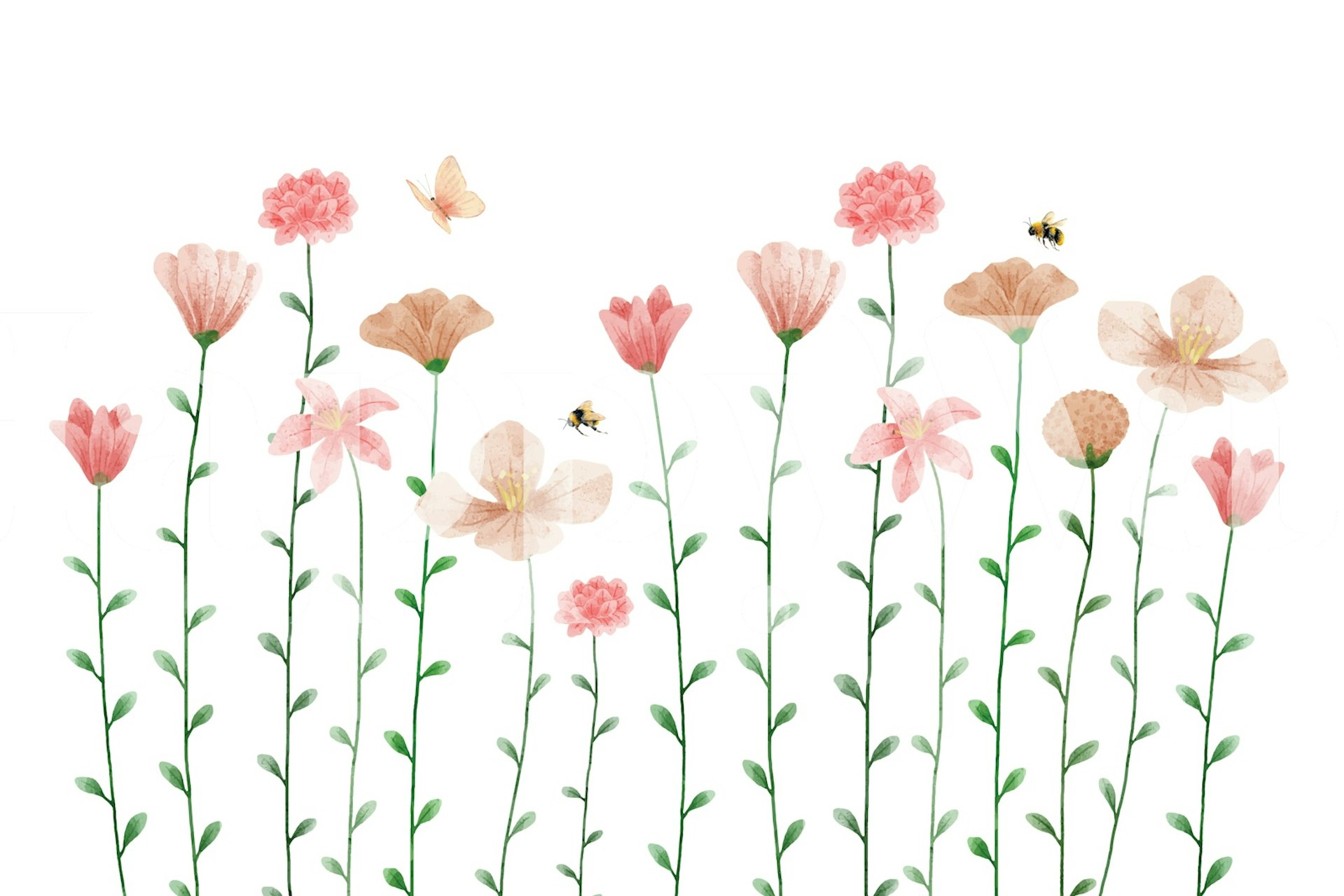 Watercolour Wildflowers wallpaper in a room