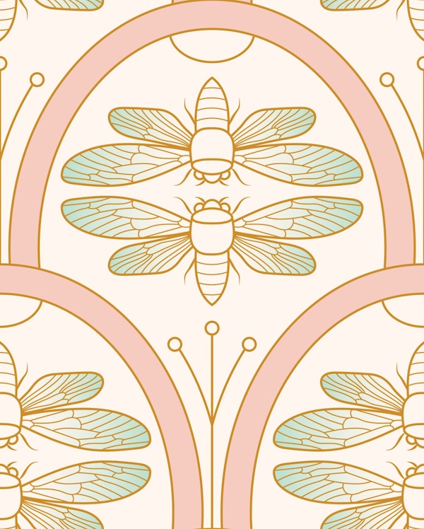 Cicada Damask Art Deco Blush Pink Gold
