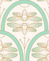 Cicada Damask Art Deco Mint Blush Gold tapet