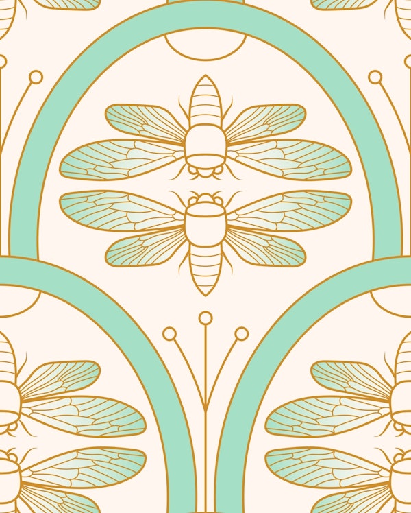 Cicada Damask Art Deco Mint Blush Gold