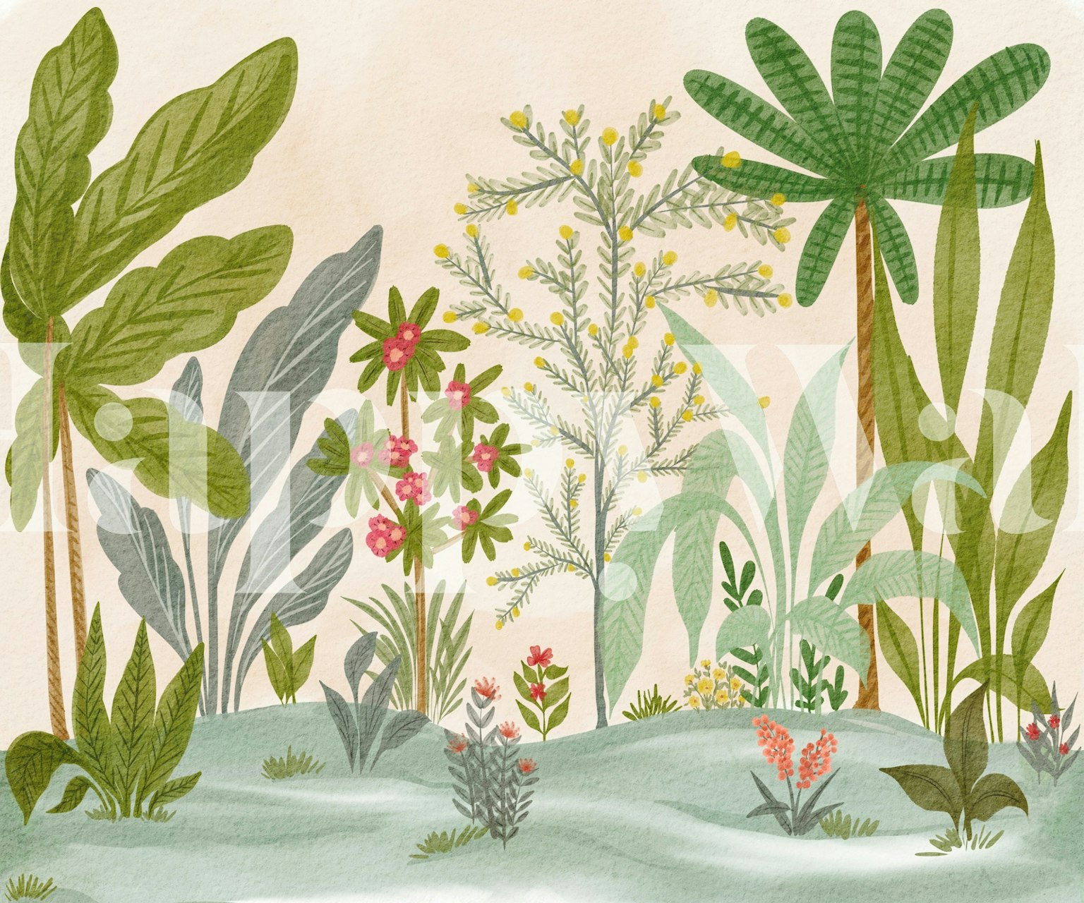 Tropical botanicals tapet i et rom