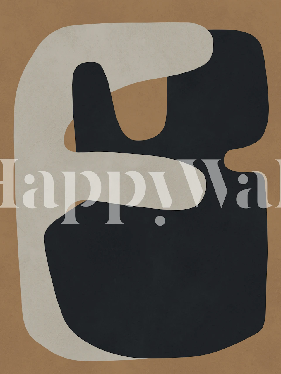 Abstract shapes in black and beige on a brown background wallpaper