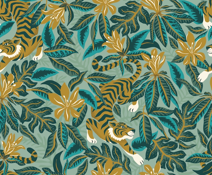 Tiger Floral Wallpaper for Modern Decor