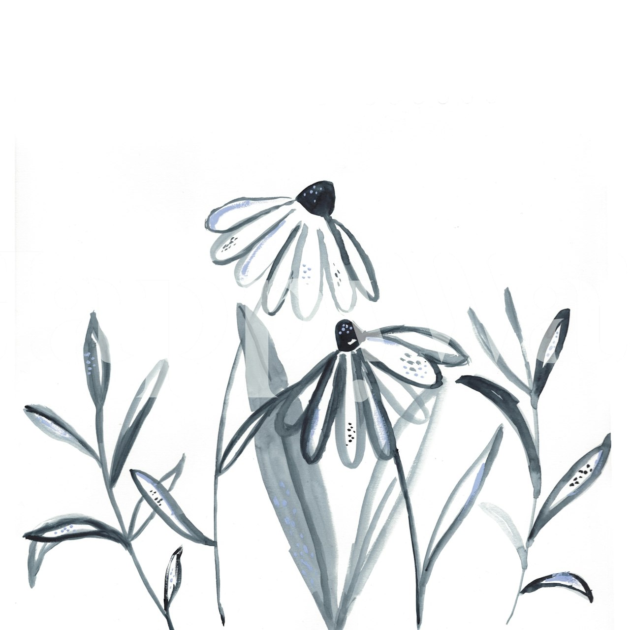 Stylized Echinacea flower in a meadow wall mural design