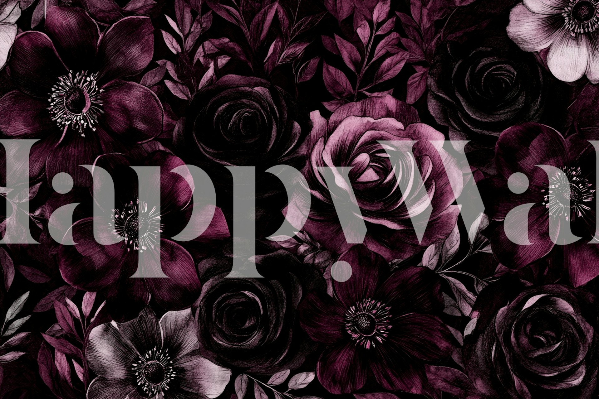 Ταπετσαρία Midnight Burgundy Floral Botanical Garden