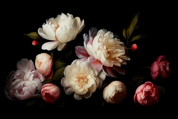 Baroque Peonies Flowers Midnight Bouquet