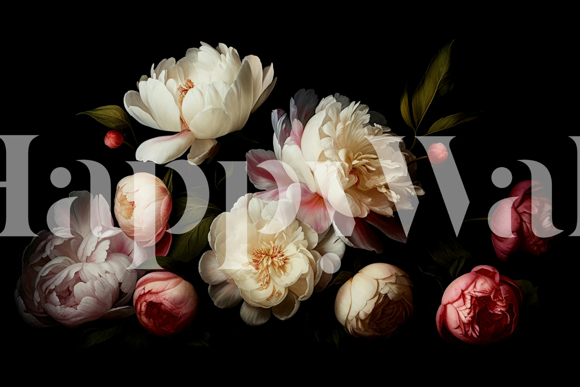 Baroque Peonies kukkatapetti huoneessa