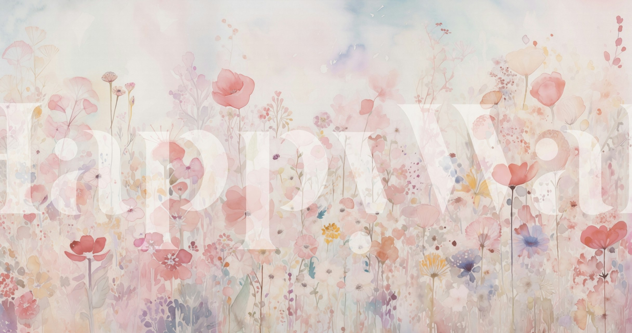 Papel de parede Watercolour happy flowers pastel em um quarto