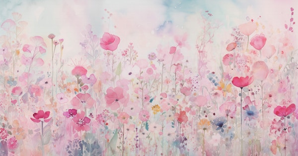 watercolour happy flowers bright pink