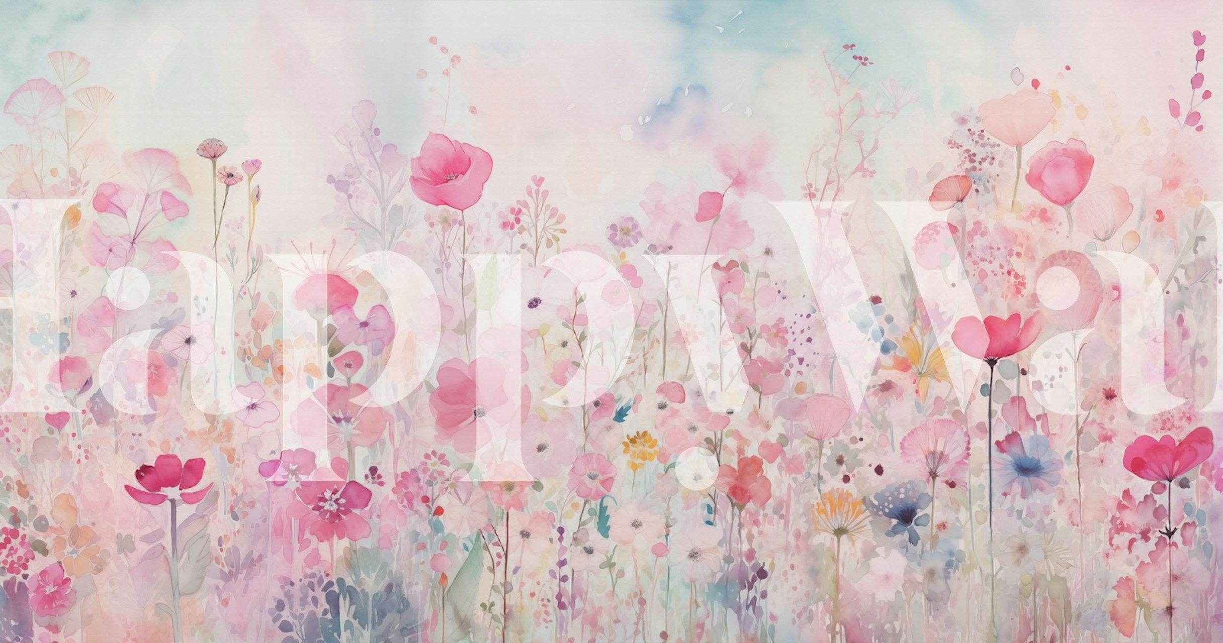 Bright pink watercolour flower wallpaper in a room