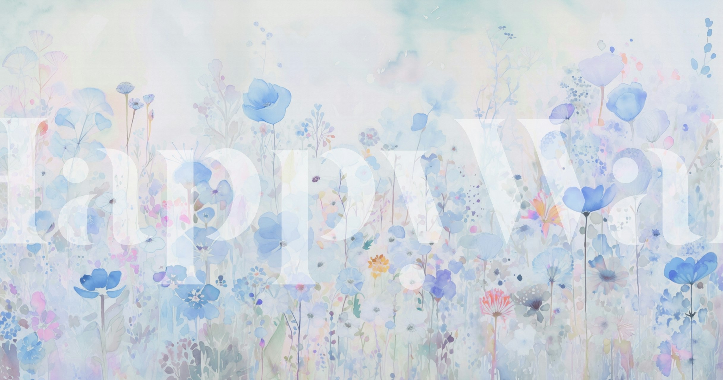 Watercolour happy flowers blue ταπετσαρία σε ένα δωμάτιο