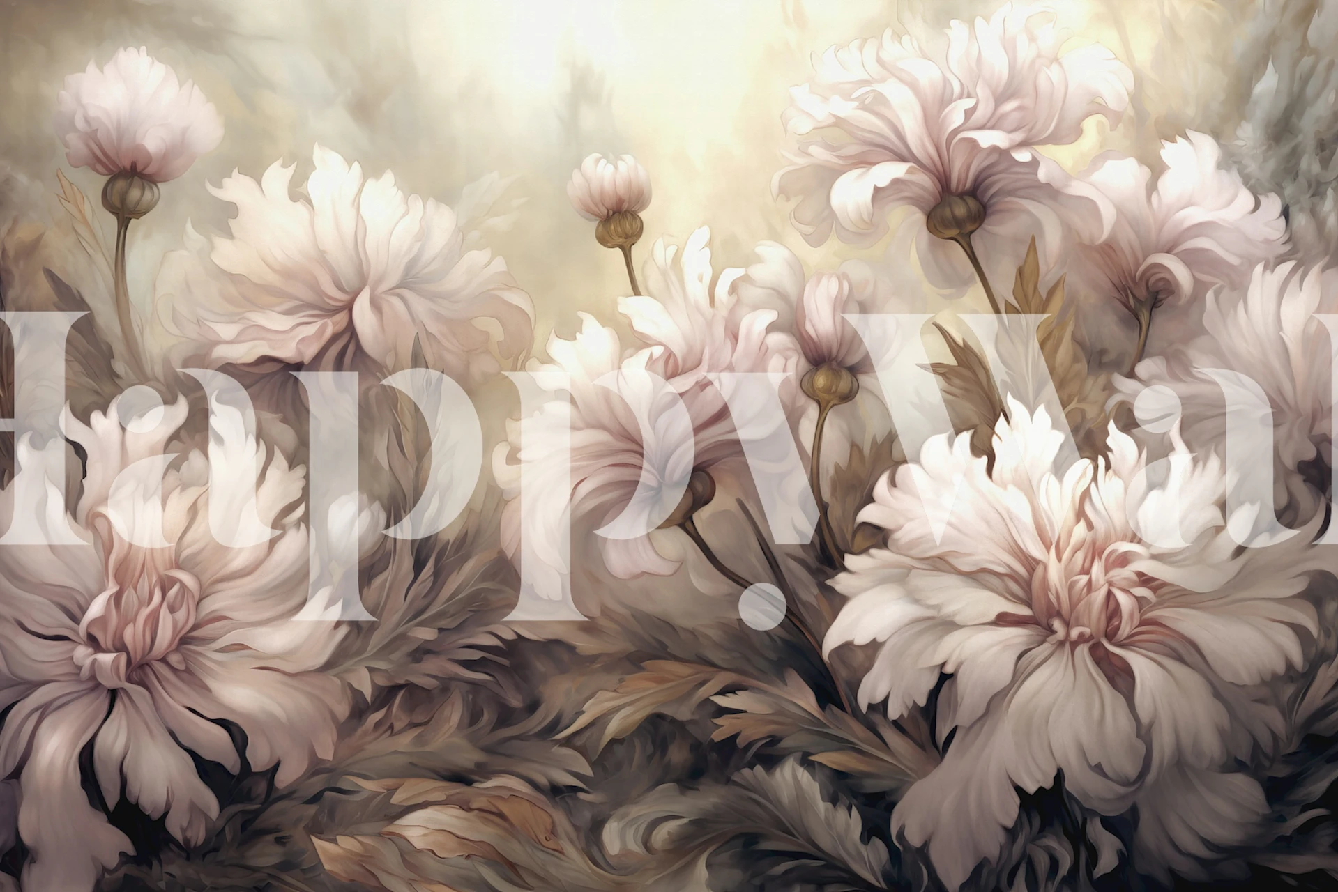 Underwater pink flowers wallpaper in a room