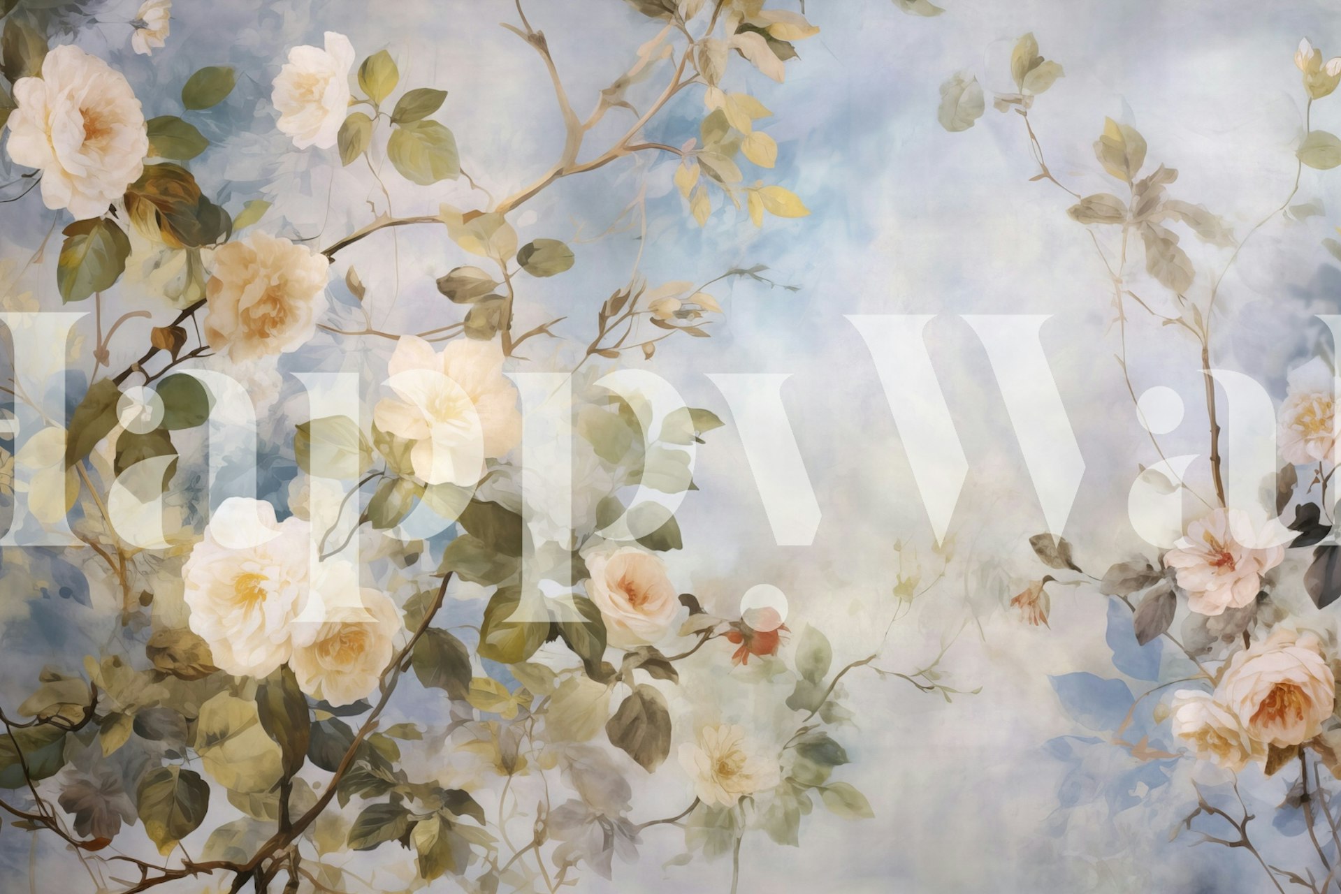 Witte rozen op een blauwe achtergrond wanddecoratie