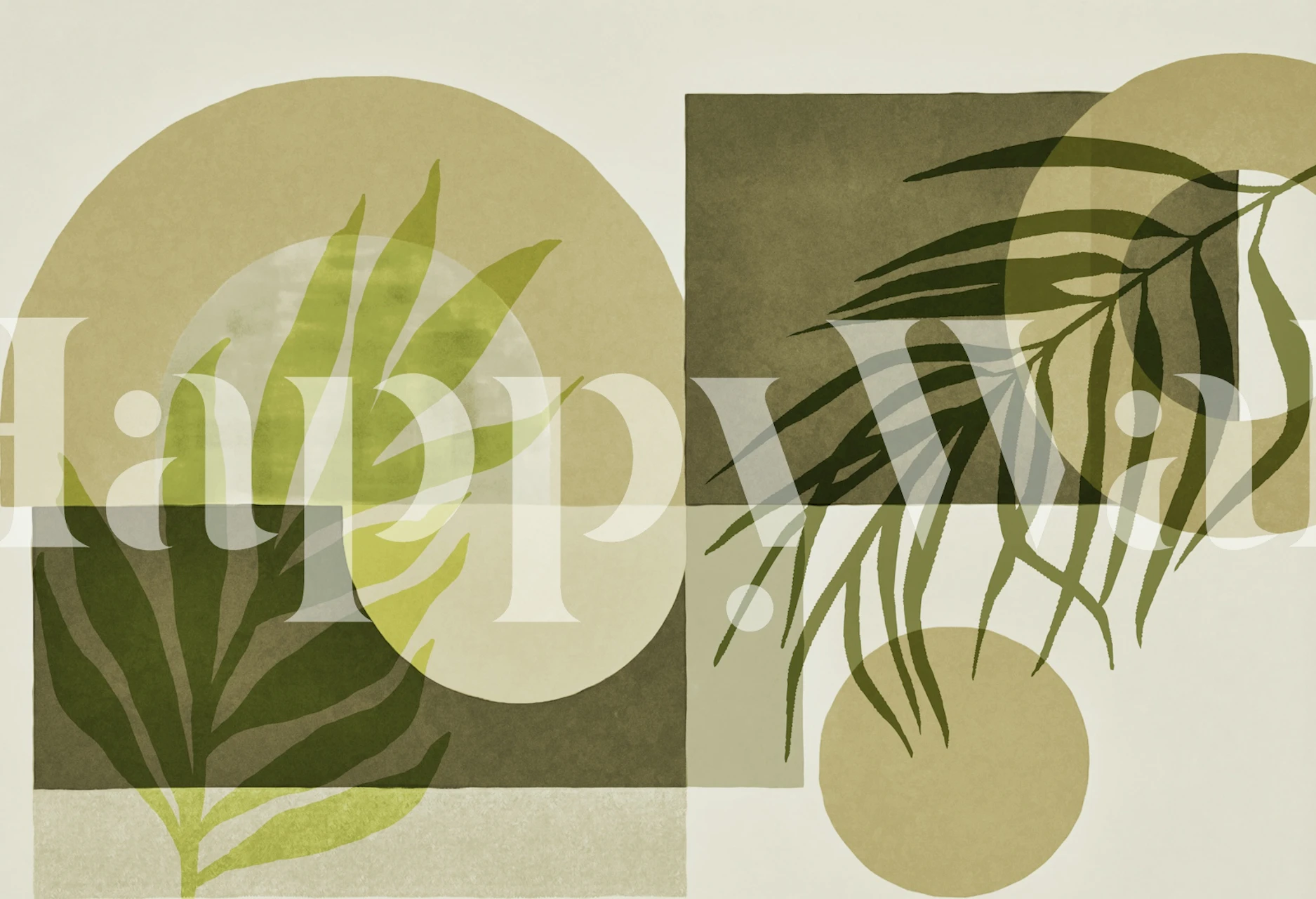 Contemporary shapes and leaves wallpaper design