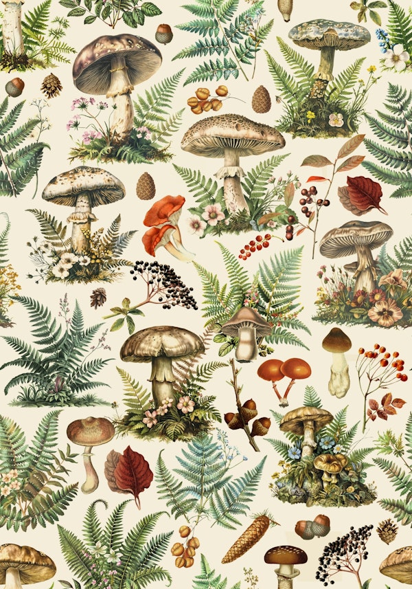 Woodland Forest Mushroom Fern Pattern