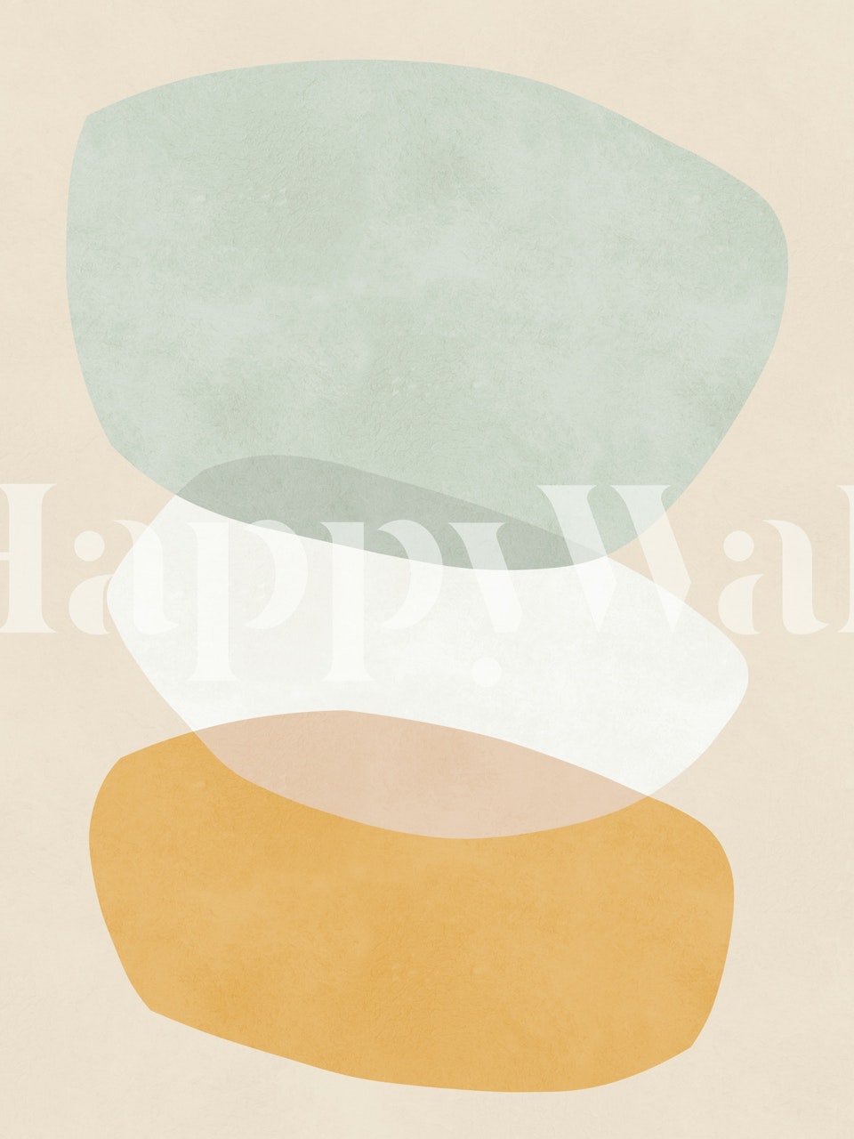 Soft green, white, and beige layered shapes abstract wallpaper