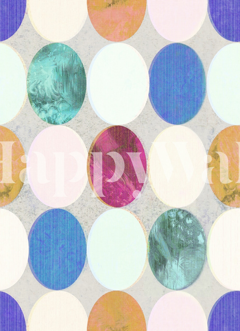 Colorful moon textured ovals tapet i et rum