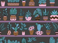 Shelves with Vase Plants 2 wallpaper