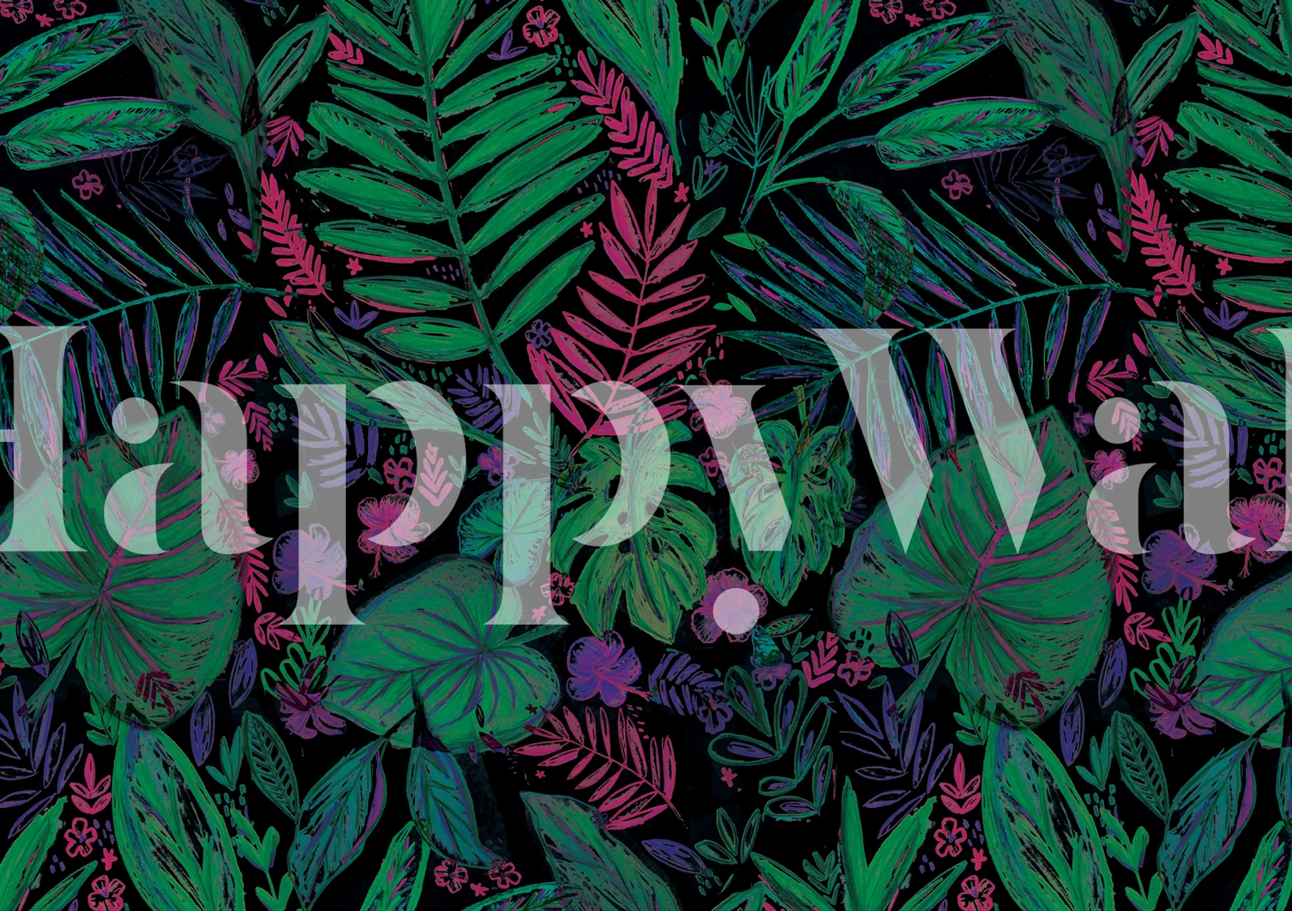 Tropical jungle leaves in green and pink colors, botanical wallpaper
