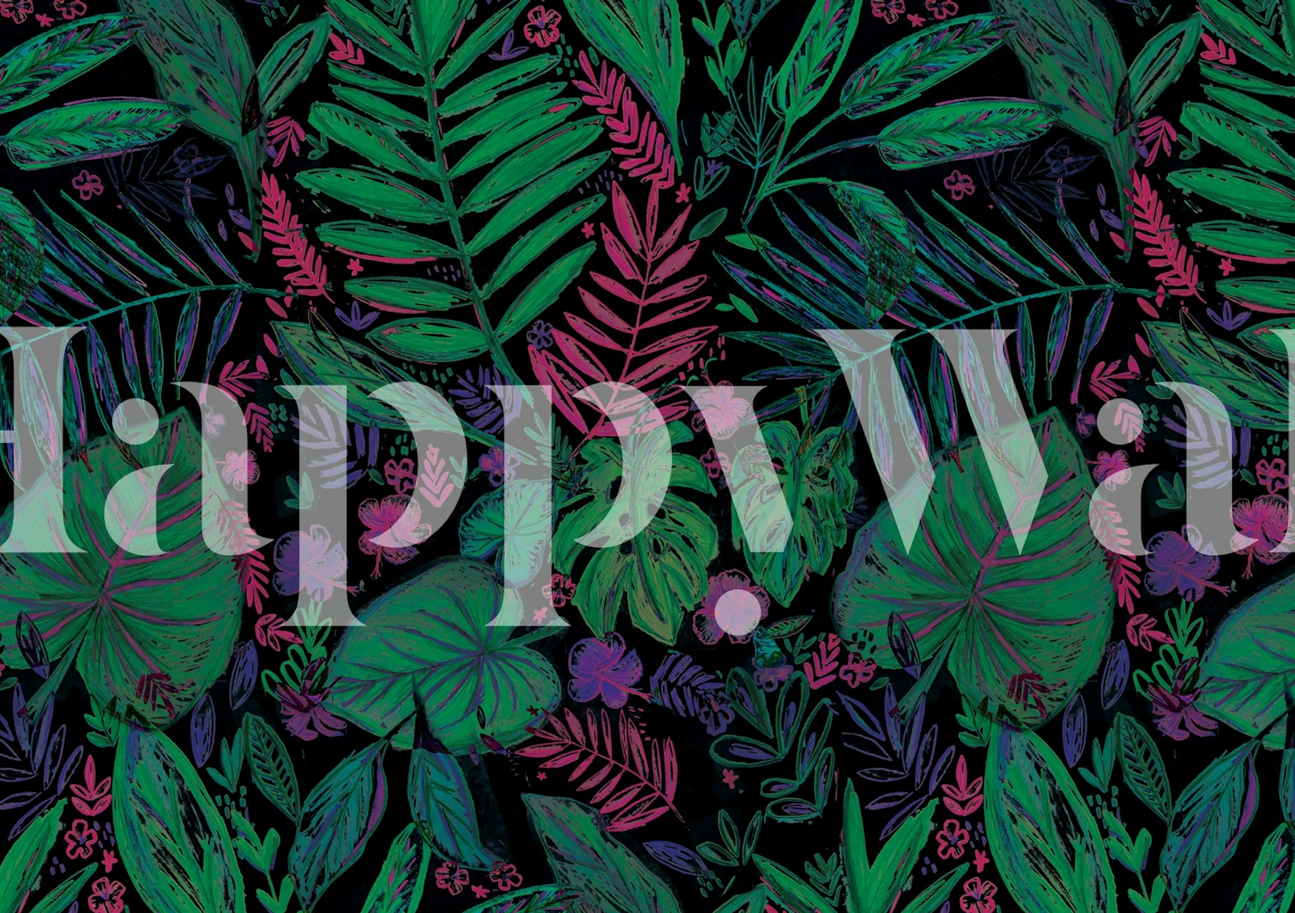 Tropical jungle leaves in green and pink colors, botanical wallpaper