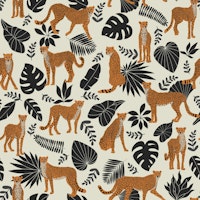 Cheetah with tropical leaves - white coffee behang