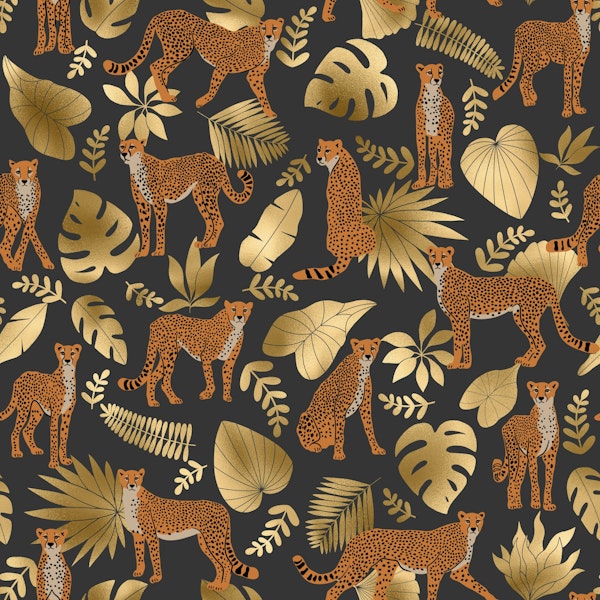 Cheetah with gold tropical leaves