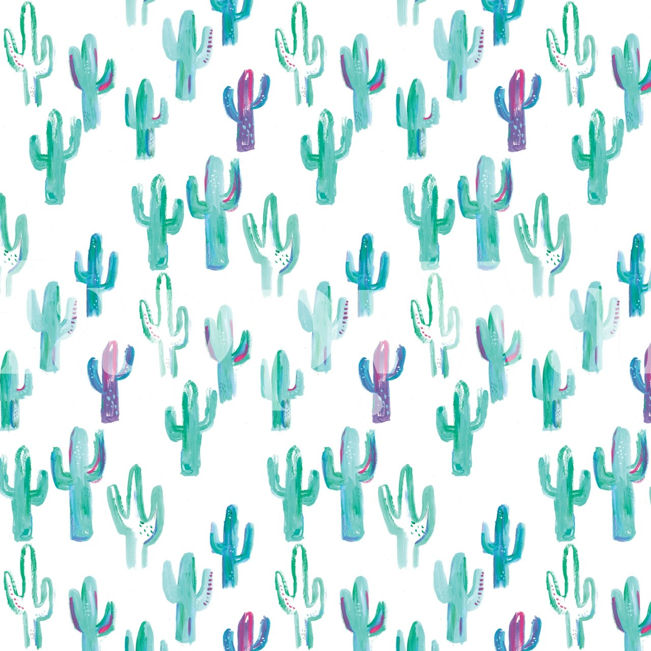 Tapeta Painted cacti pattern w pokoju