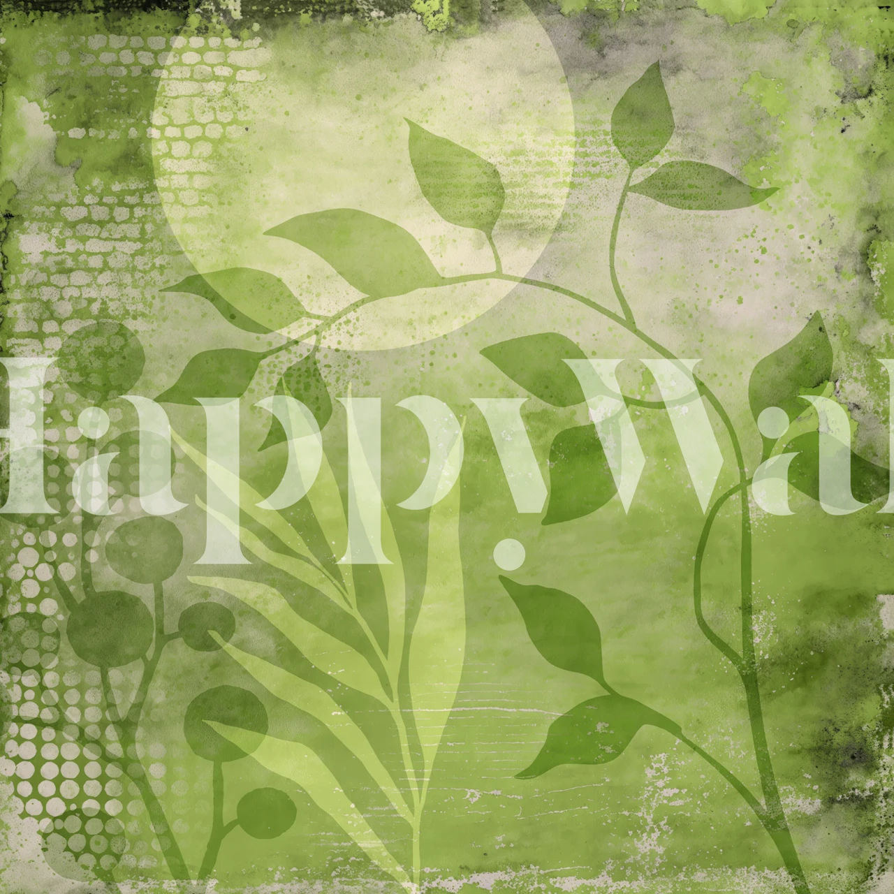 Abstract Greenery Mixed Media Art i et rum