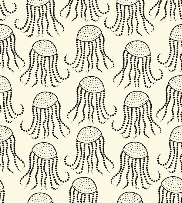 Black Contemporary Dot and Line Art Jellyfish