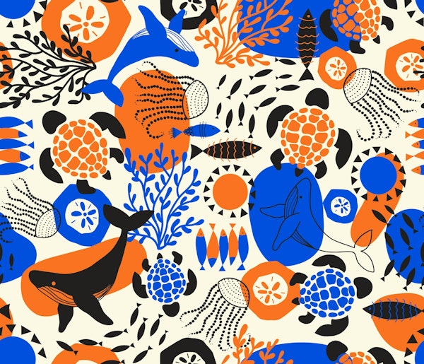 Modern Ocean Animals and Botanicals Collage