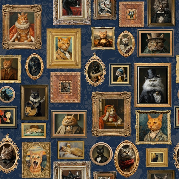 Ancient Fluffy Famous Cats Portraits Blue