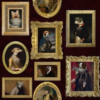 museum of whimsical dogs - burgundy red behang