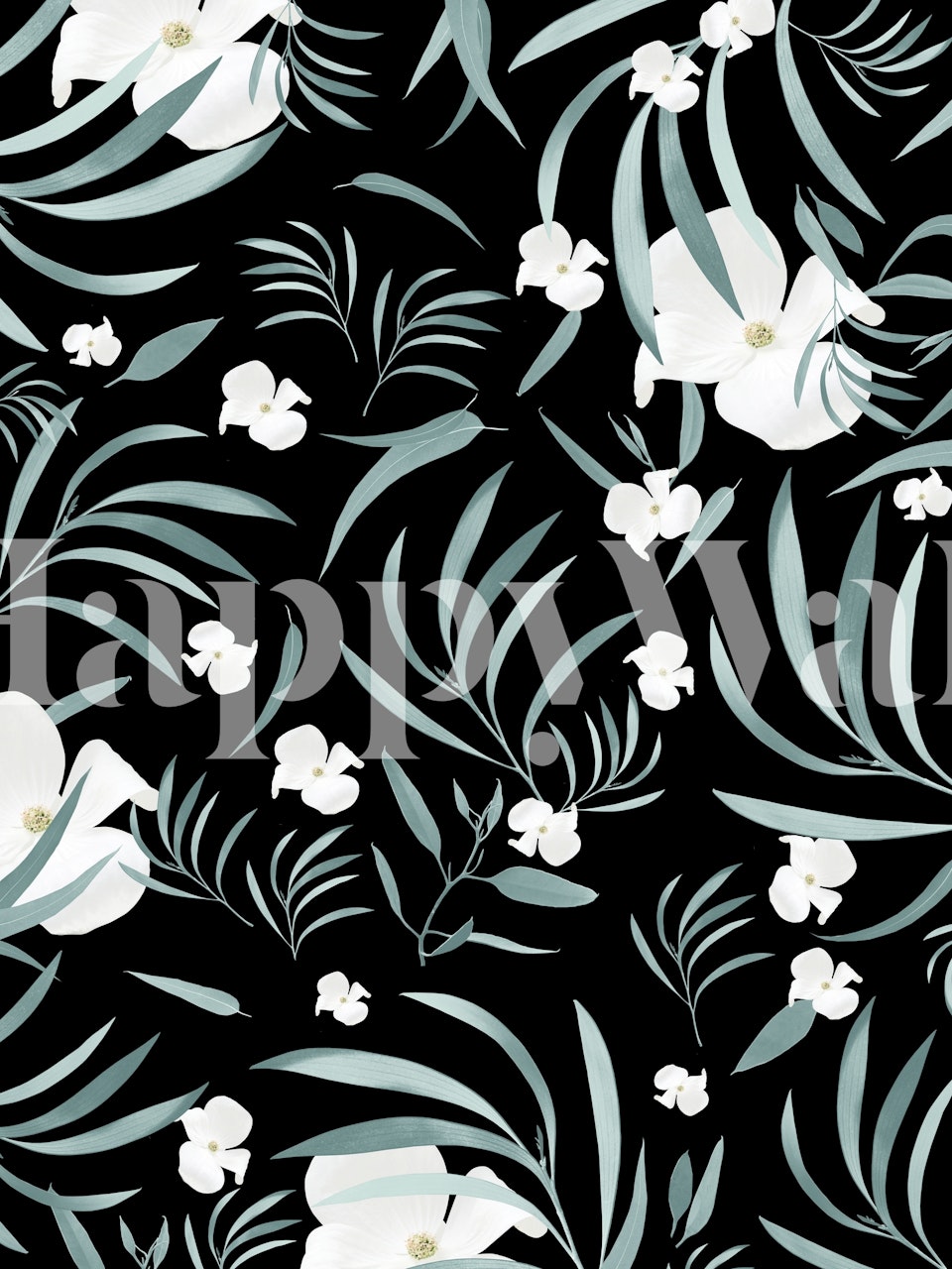 Eucalyptus Flower Night wallpaper in a room