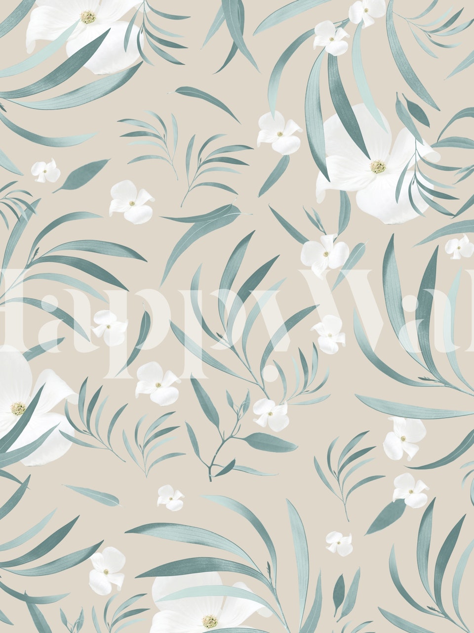 Eucalyptus flowers and green leaves on neutral background wallpaper