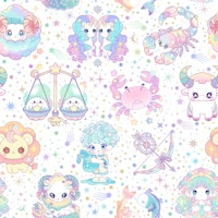 Cute Kawaii Zodiac 1 white carta da parati