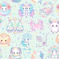 Cute Kawaii Zodiac 3 pastel blue carta da parati