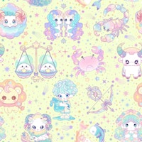 Cute Kawaii Zodiac 4 pastel yellow carta da parati