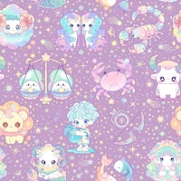 Cute Kawaii Zodiac 5 pastel purple tapete
