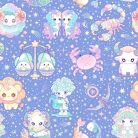 Cute Kawaii Zodiac 6 blue tapete