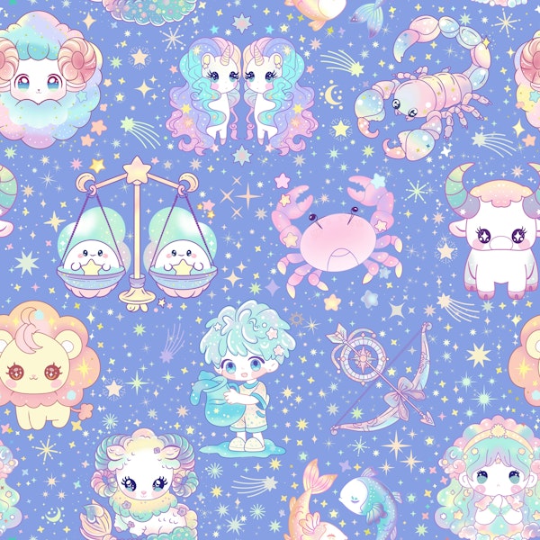 Cute Kawaii Zodiac 6 blue
