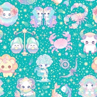 Cute Kawaii Zodiac 7 turquoise tapete